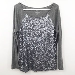 OLD NAVY | Top Long Sleeve Sequin Large Silver